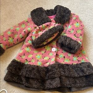 Corky and Company Floral Pink and brown toddler girls coat and hat